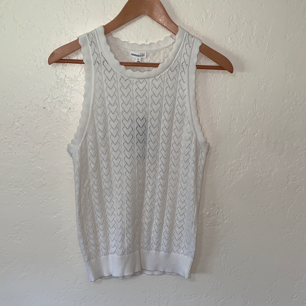 NWT Minnie Rose Heart Pointelle Knit Tank Top Sleeveless Racerback White Sz Med